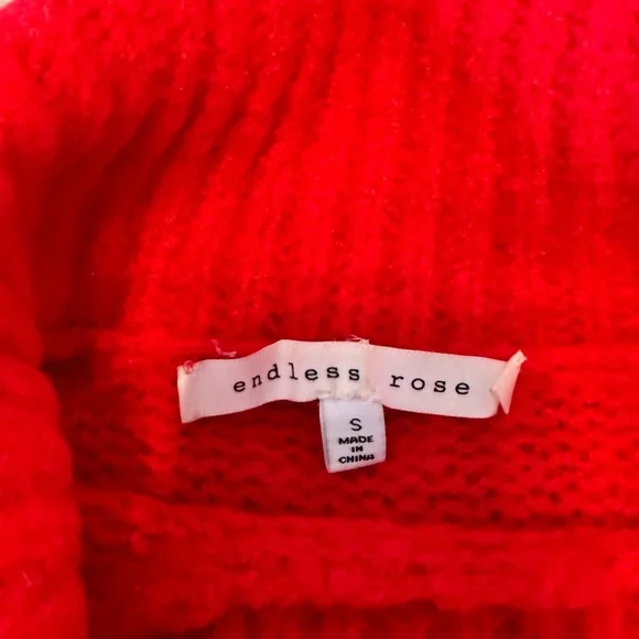 Endless Rose Valentine Vibrant Red Turtleneck Cable Knit Soft Sweater - Picture 3 of 7